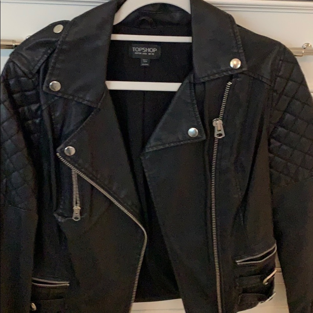 Top Shop faux leather jacket with zipper detail